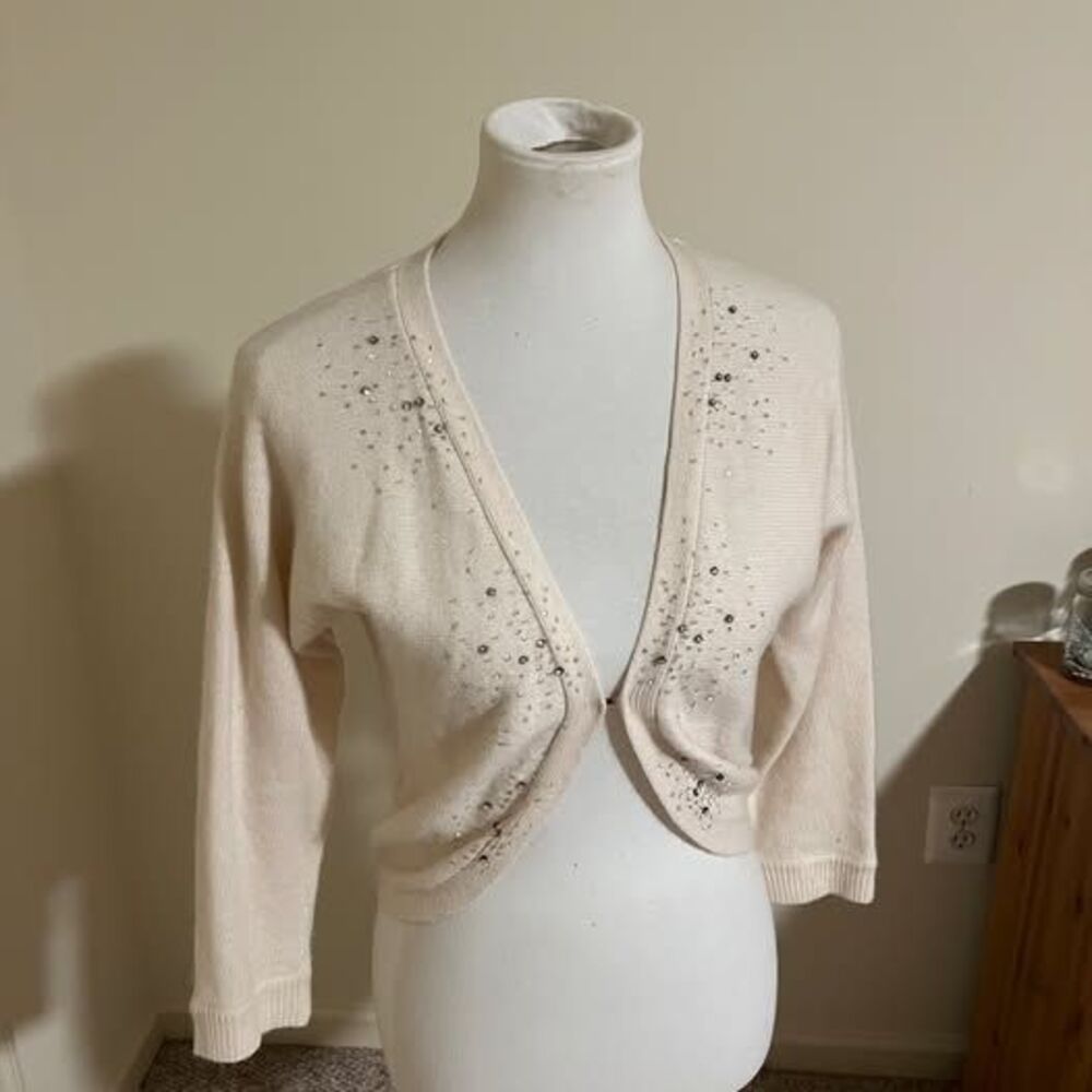 Vintage Abercrombie & Fitch Cream Sequin Bead Bolero Cardigan